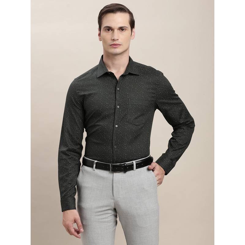 Turtle Men Pure Cotton Slim Fit Printed Black Formal Shirt (39)