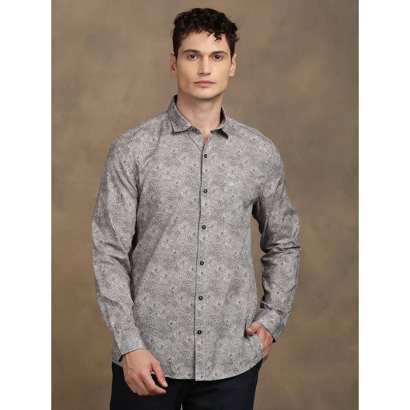 Turtle Men Cotton Modal Slim Fit Digital Print Grey Casual Shirt (40)