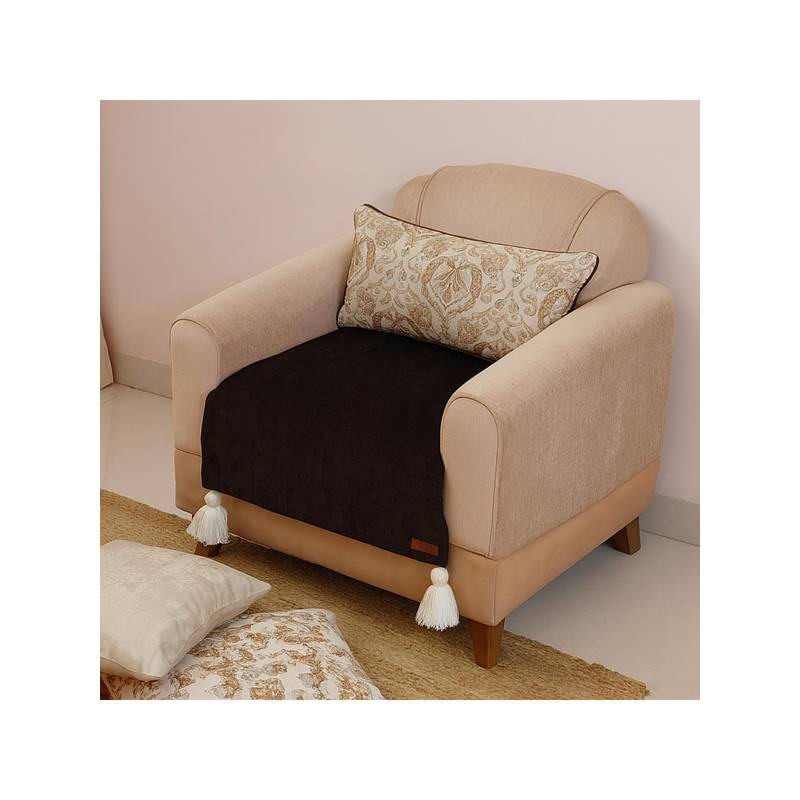 THROW PILLOW Brown with White Corner Tassels Sofa Cover (1 Seaters)