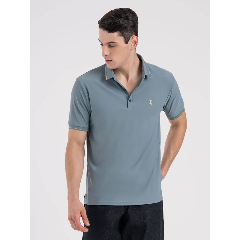 Red Tape Stone Blue Solid Pattern Polo T-shirt (L)