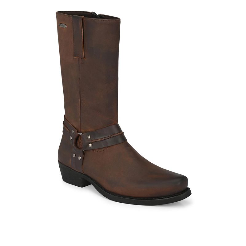 Delize Matt Brown Solid Mens Leather Riding Boots Mid Calf Length (UK 10)
