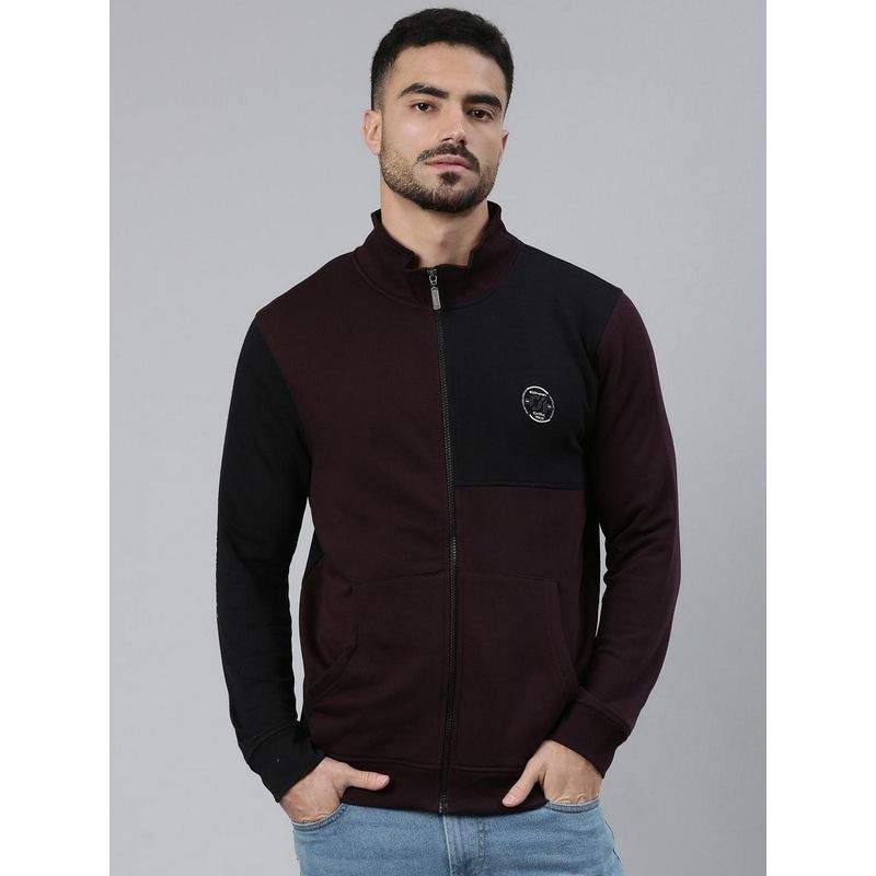 Classic Polo Burgundy High Neck Zipper Kangaroo Pocket Sweatshirt (M)