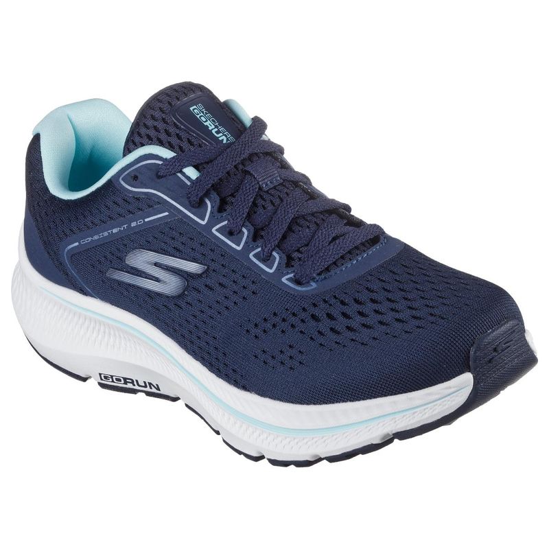 SKECHERS Womens GO RUN CONSISTENT 2.0 Navy Blue Mint Running Shoes (UK 4)
