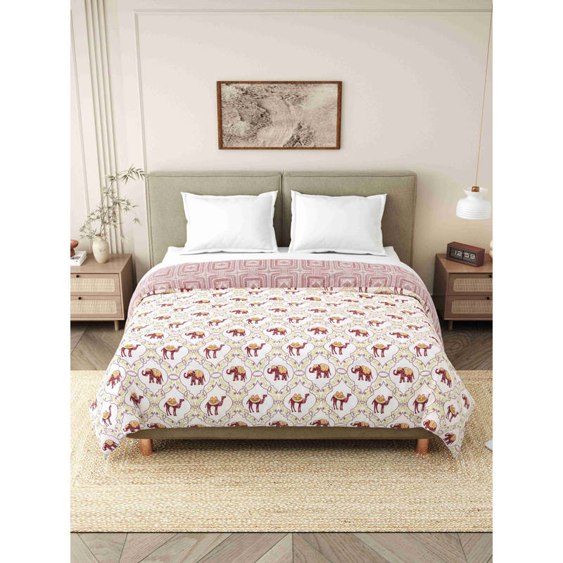 INDRA'S 110 GSM Viscose Cotton Red Jaipuri AC Room Dohar (Single)