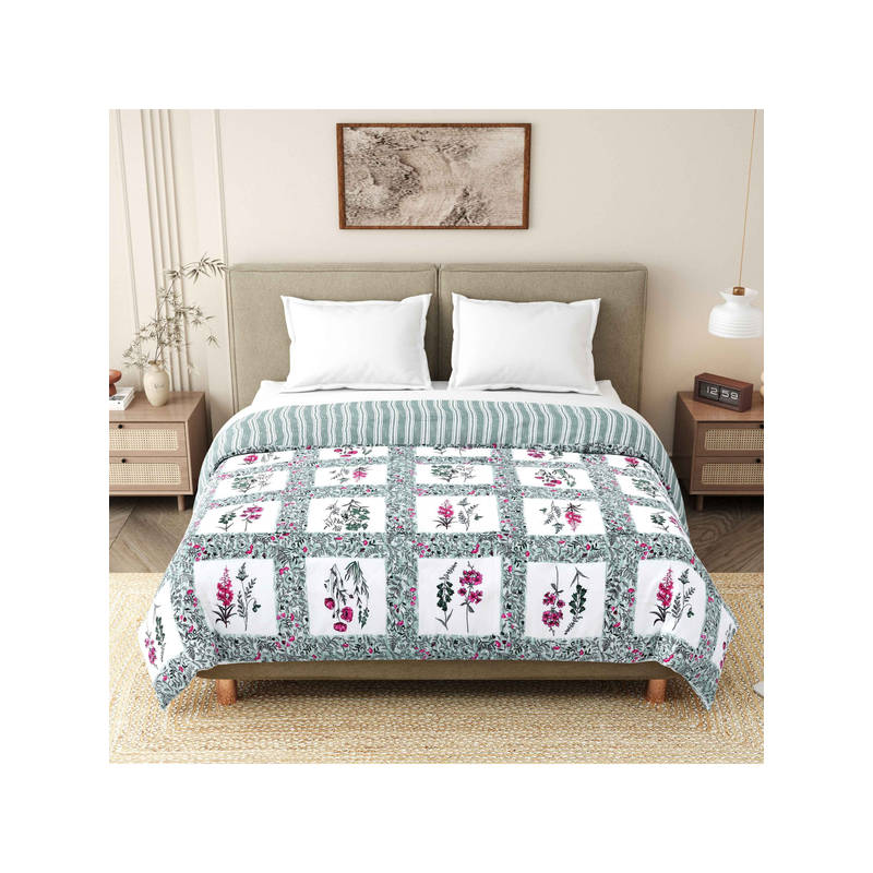 INDRA'S 110 GSM Viscose Cotton Green Jaipuri AC Room Dohar (Single)
