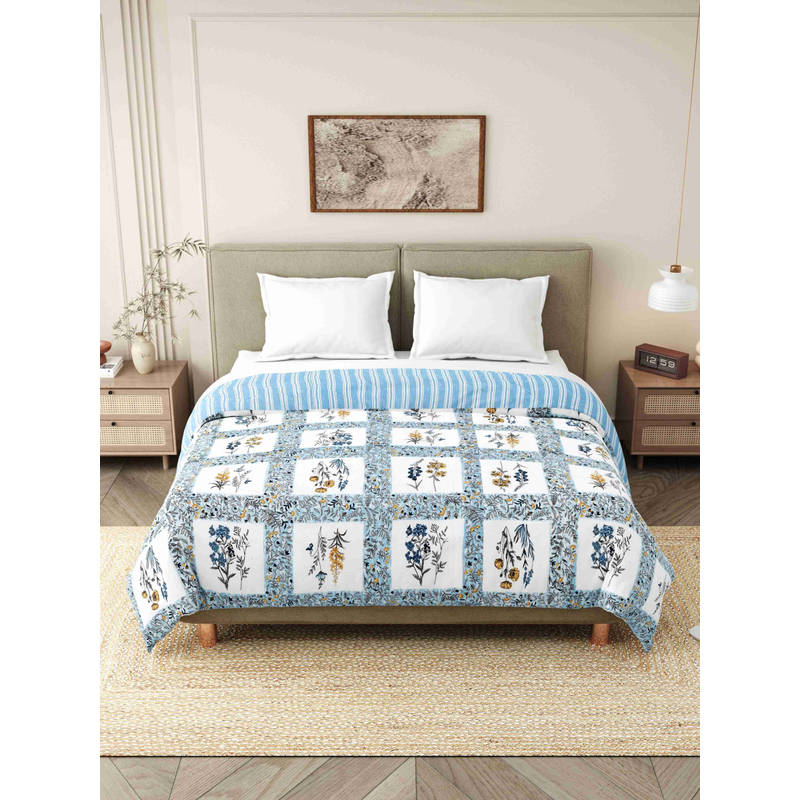 INDRA'S 110 GSM Viscose Cotton Blue Jaipuri AC Room Dohar (Single)