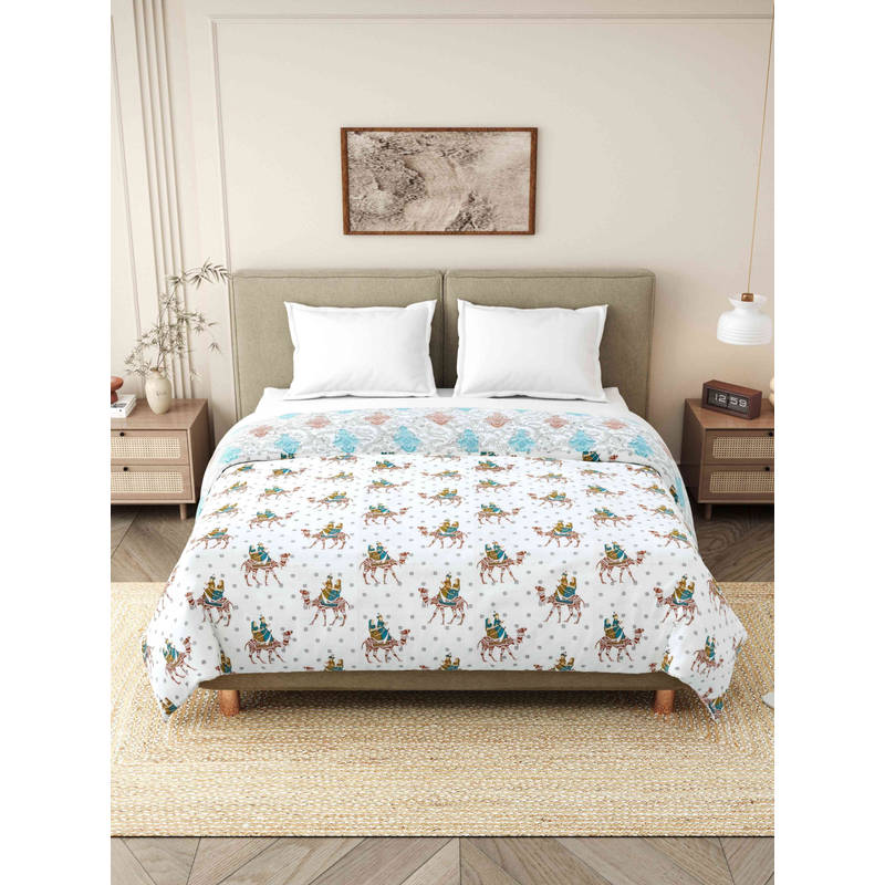 INDRA'S 110 GSM Viscose Cotton Blue Jaipuri AC Room Dohar (Single)