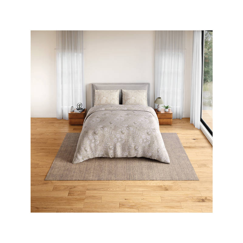 SPACES Beige Fiora Cotton 144 TC Percale Bedsheet with 2 Pillow Covers (Double)