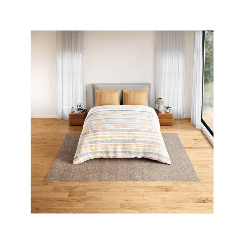 SPACES Beige Fiora Cotton 144 TC Percale Geometric Bedsheet with 2 Pillow Covers (Double)