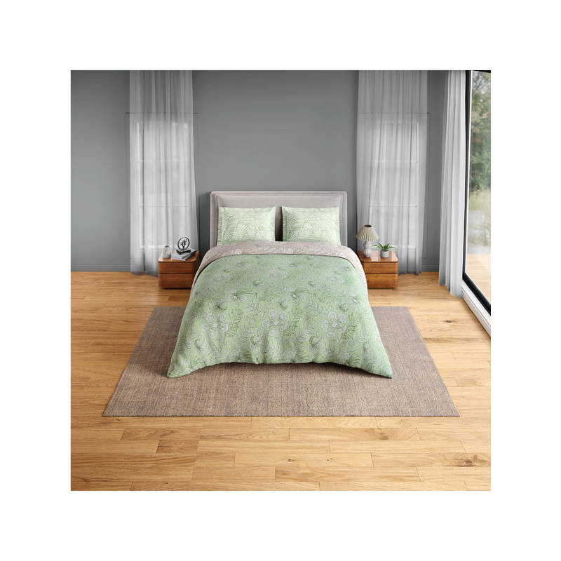SPACES Green Fiora Cotton 144 TC Percale Bedsheet with 2 Pillow Covers (Double)