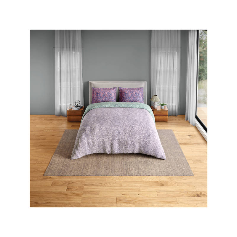 SPACES Purple Fiora Cotton 144 TC Percale Fitted Bedsheet with 2 Pillow Covers (King)