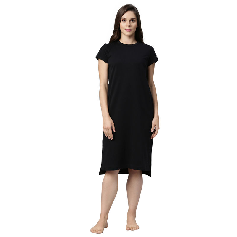 Enamor Essential Cotton Terry Lounge Dress - Black (XXL) - E801