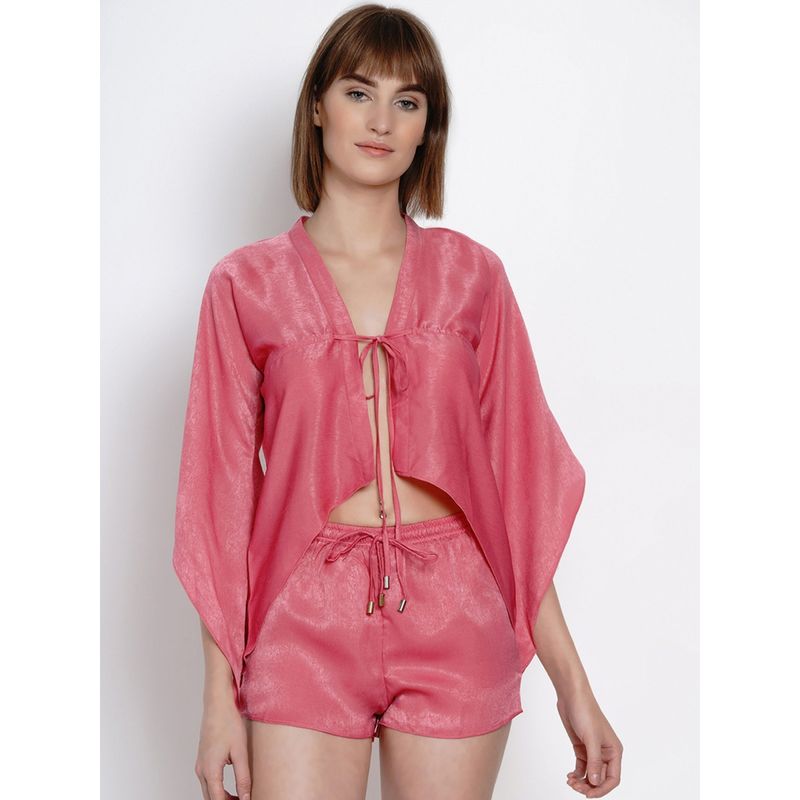 Erotissch Women Rose Pink Solid Satin Robe (L)