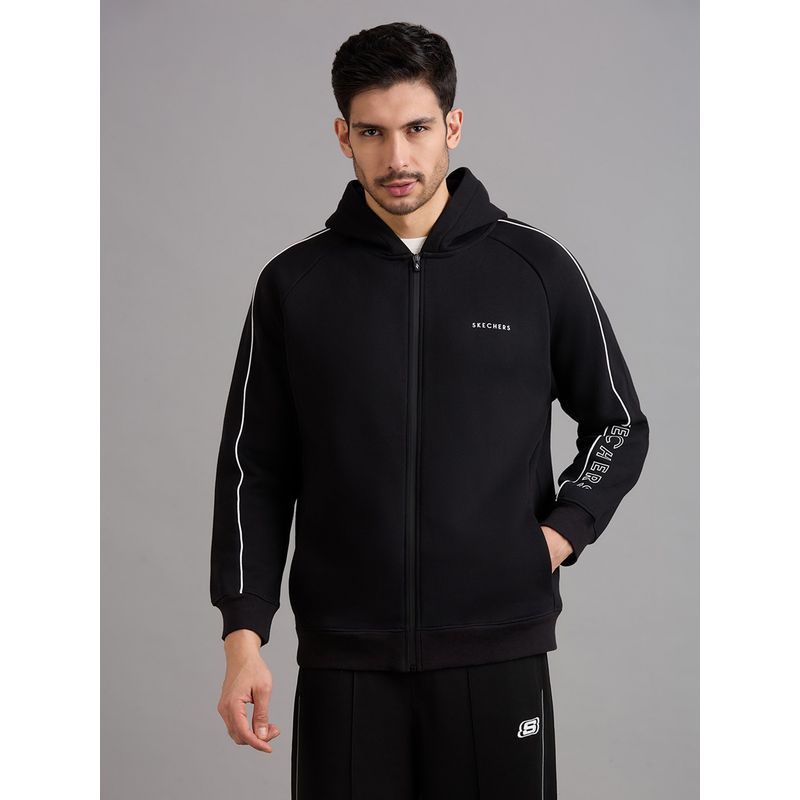 SKECHERS Black Hooded Full Sleeves Hoodie (L)