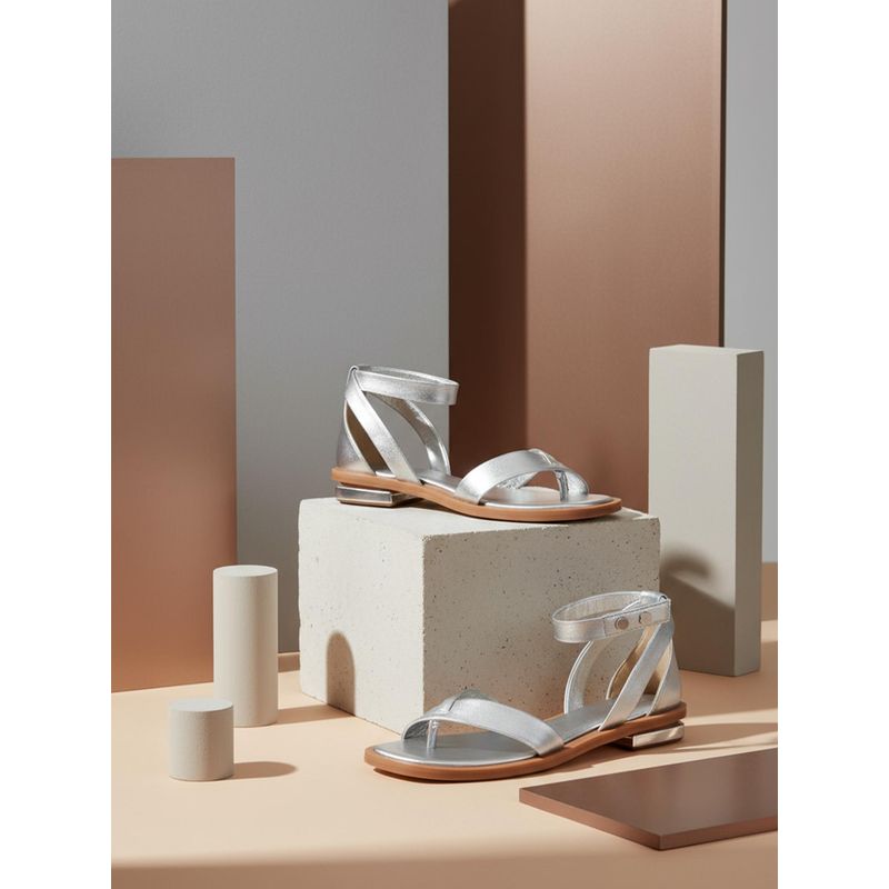 EZOK Silver Casual Sandals for Women (EURO 36)