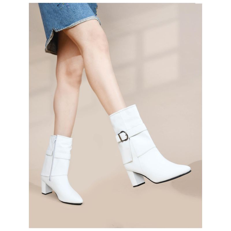 SHUZ TOUCH White Stylish Block Heel Casual Boots (EURO 34)