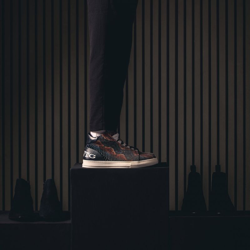 Saint G Devon Brown Snake Embossed Leather Sneakers (UK 6)