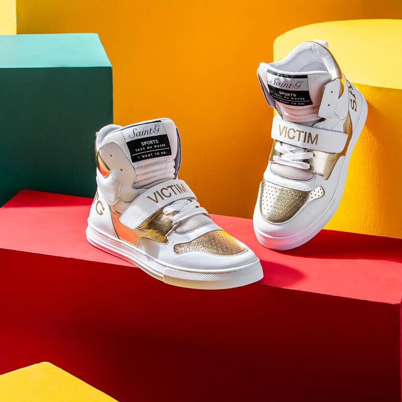 Saint G Rowan Gold & White Leather Sneakers (UK 6)