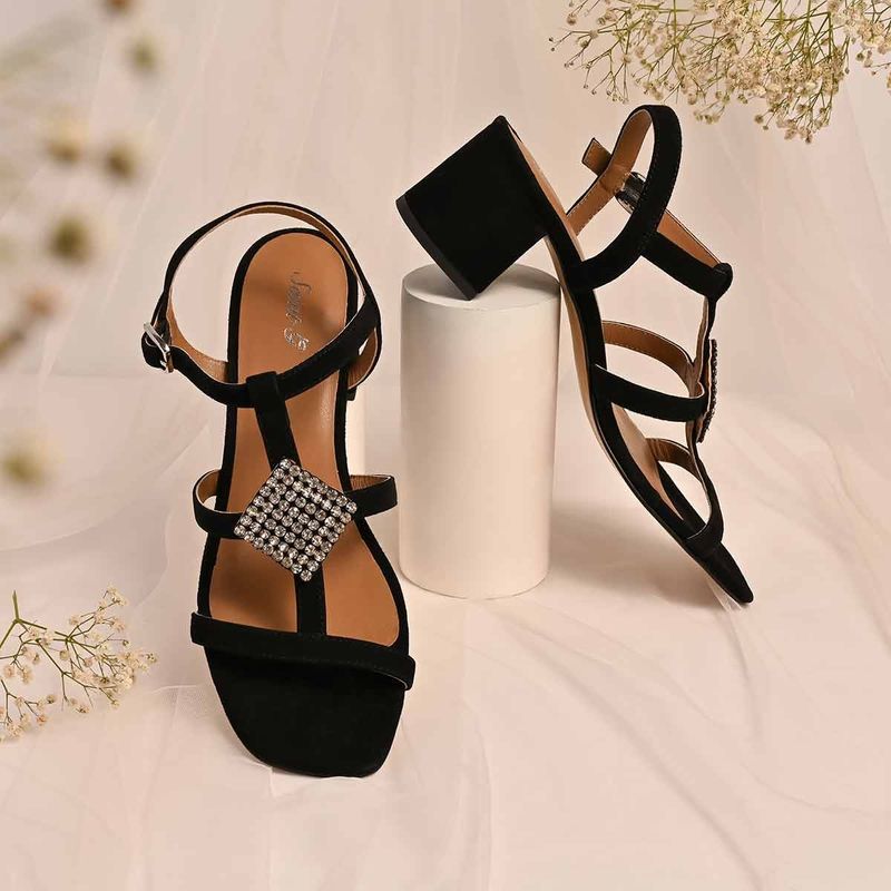 Saint G Stones Black Suede Leather Block Heels (UK 3)