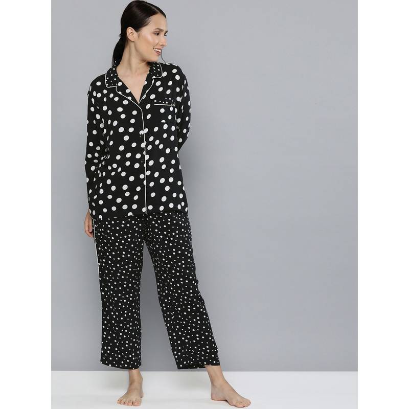 Chemistry Printed Night Suit - Black (S)