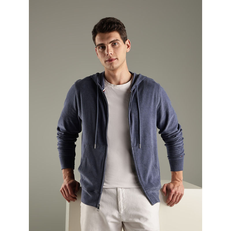 Tommy Hilfiger Blue Solid/Plain Regular Fit Hoodie (L)