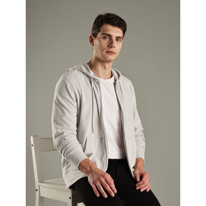 Tommy Hilfiger Beige Solid/Plain Regular Fit Hoodie (M)