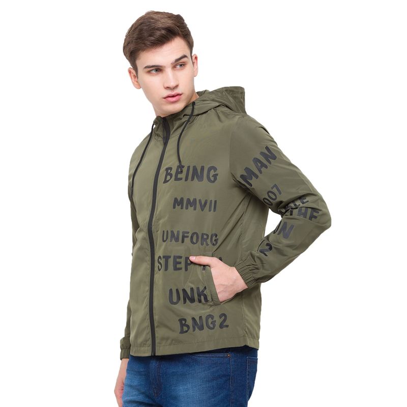 Being Human Men Olive Printed Jacket (S)