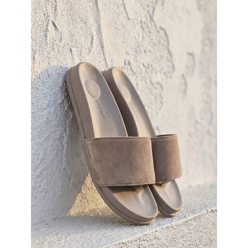 Indifeet x Groway Women Grey Suede Broad-Strap Casual Sliders (EURO 38)