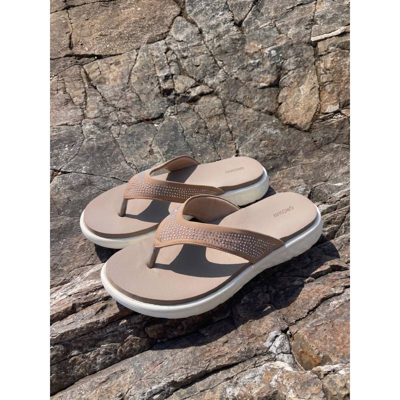 Indifeet x Groway Women Brown Studded Thong Flipflops (EURO 37)