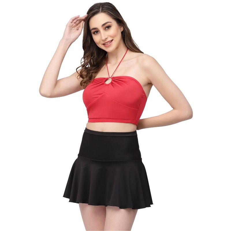 Cukoo Padded Red & Black Two Piece Skirtini Swimwear (2XL)