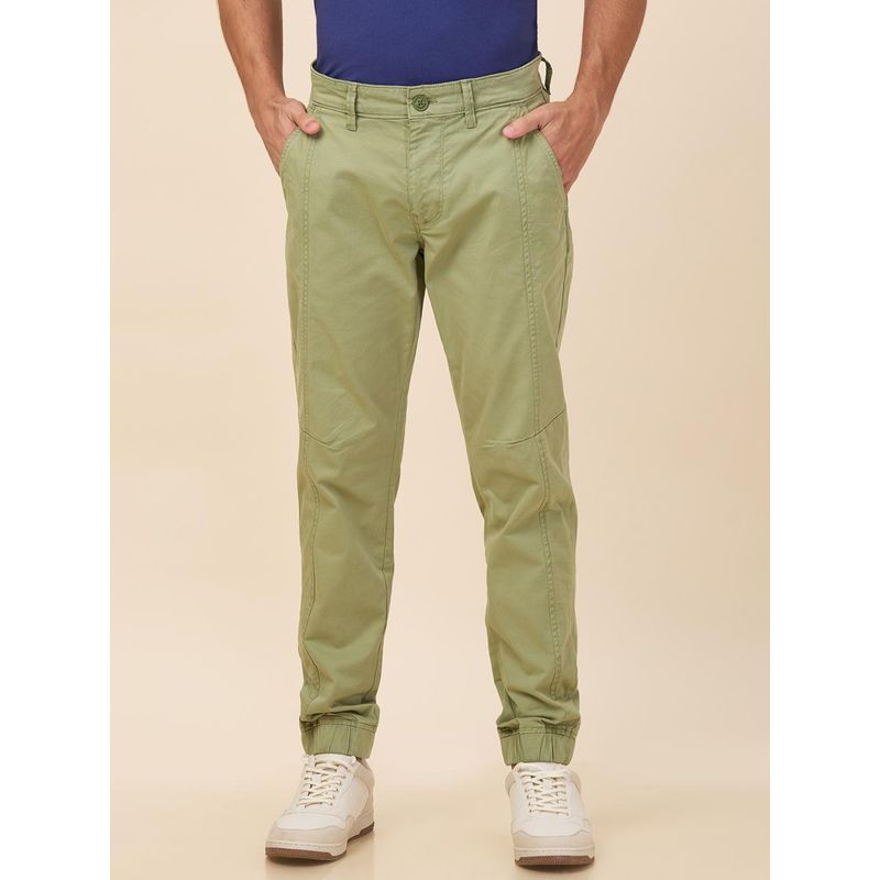 Being Human Men Solid Light Green Cotton Joggers (M)
