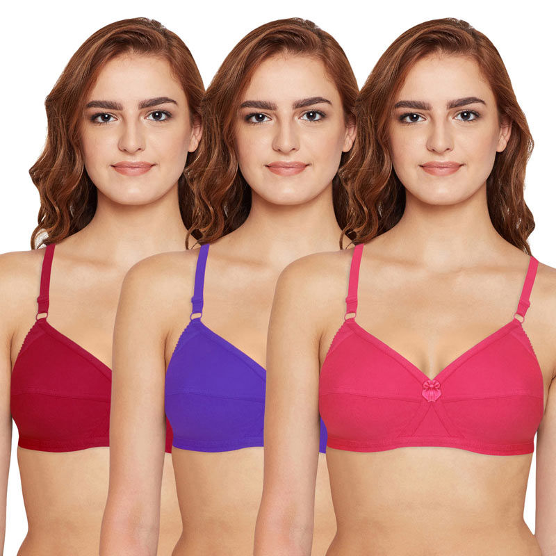 Bodycare Full Coverage, Non Padded Bra in Solid Color in Pack of 3-6824 - Multi-Color (42B)