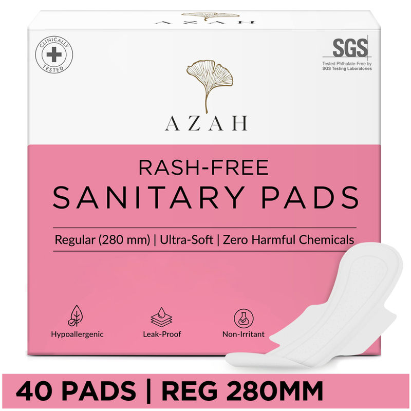 Azah Sanitary Pads For Women 100% Rash Free 3x More Absorbent Ultra Soft Reg - Pack of 40