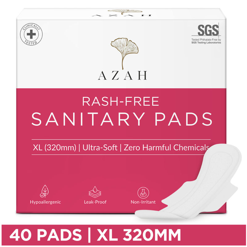 Azah Sanitary Pads For Women 100% Rash Free 3x More Absorbent Ultra Soft XL - Pack of 40