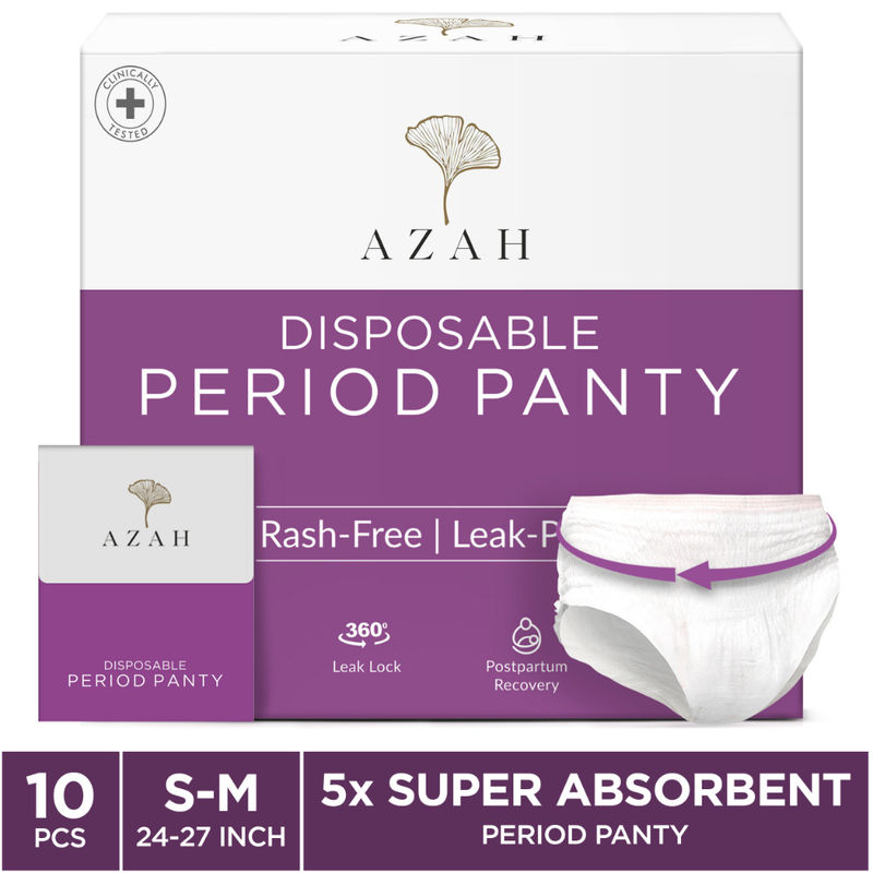 AZAH Period Panty Pad , 5X Super Absorbent Panties ,S-M (24-27 inch) , Pack of 10