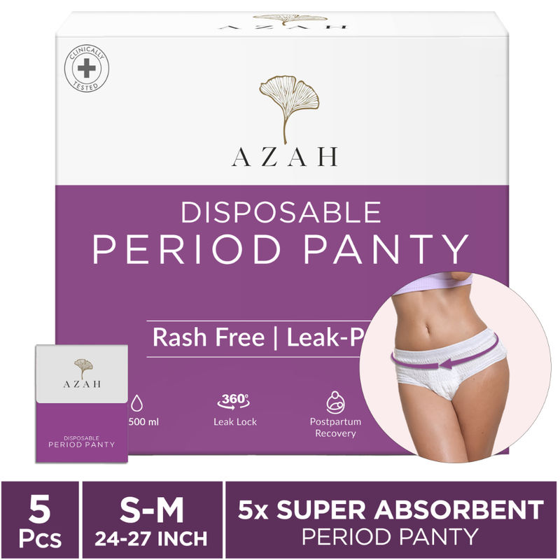 AZAH Period Panty Pad , 5X Super Absorbent Panties ,S-M (24-27 inch) , Pack of 5