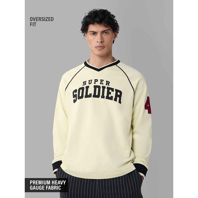 The Souled Store Off White Typography Oversized Fit T-Shirt (L)