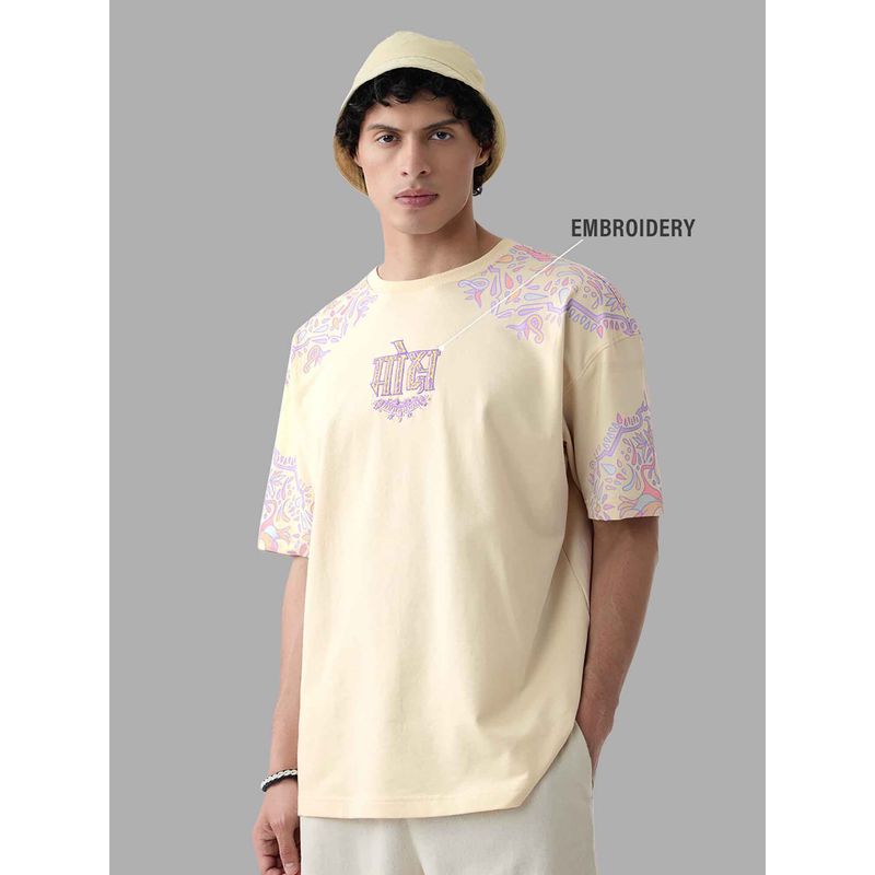 The Souled Store Yellow Embroidered Oversized Fit T-Shirt (L)