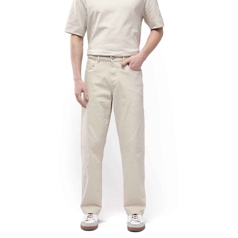 Rare Rabbit Off White Solid Relaxed Fit Jeans (30)