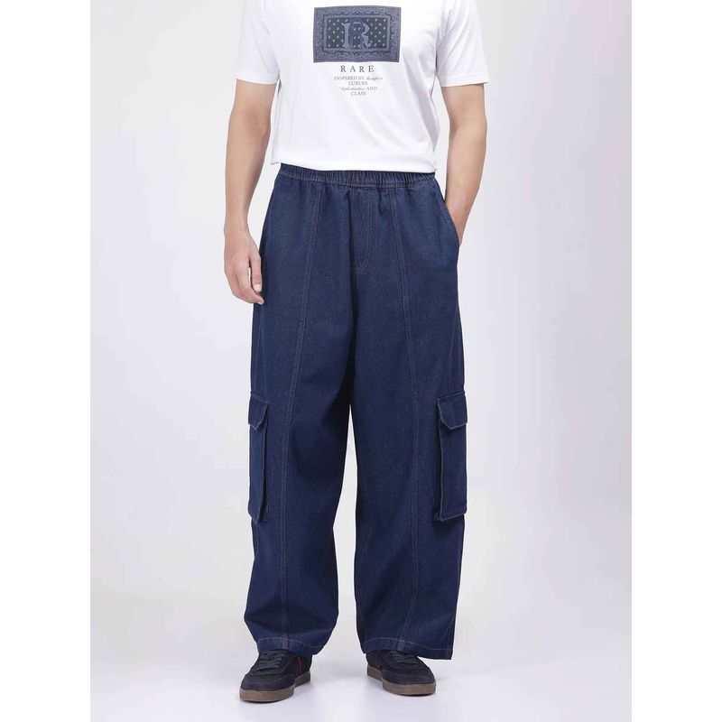 Rare Rabbit Blue Solid Loose Fit Cargo (28)