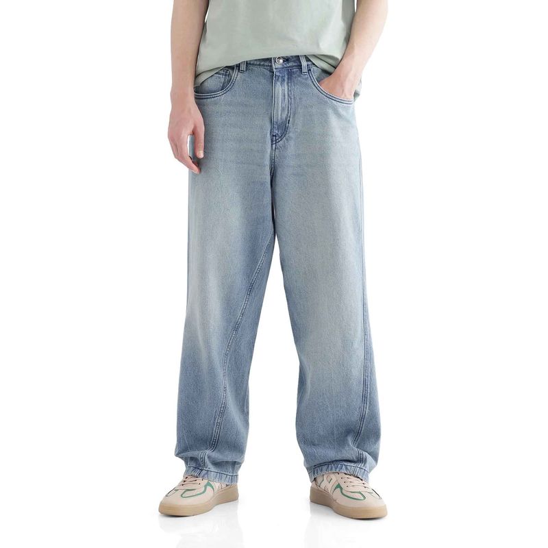 Rare Rabbit Blue Solid Loose Fit Jeans (32)