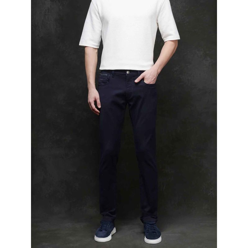 Rare Rabbit Navy Blue Solid Slim Fit Jeans (30)