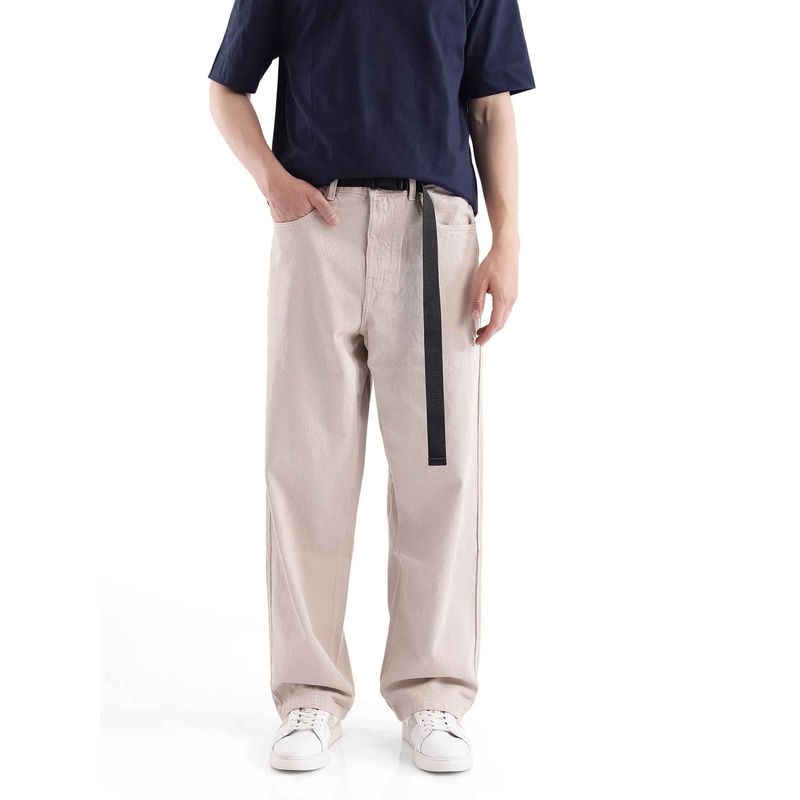 Rare Rabbit Beige Solid Loose Fit Jeans (28)