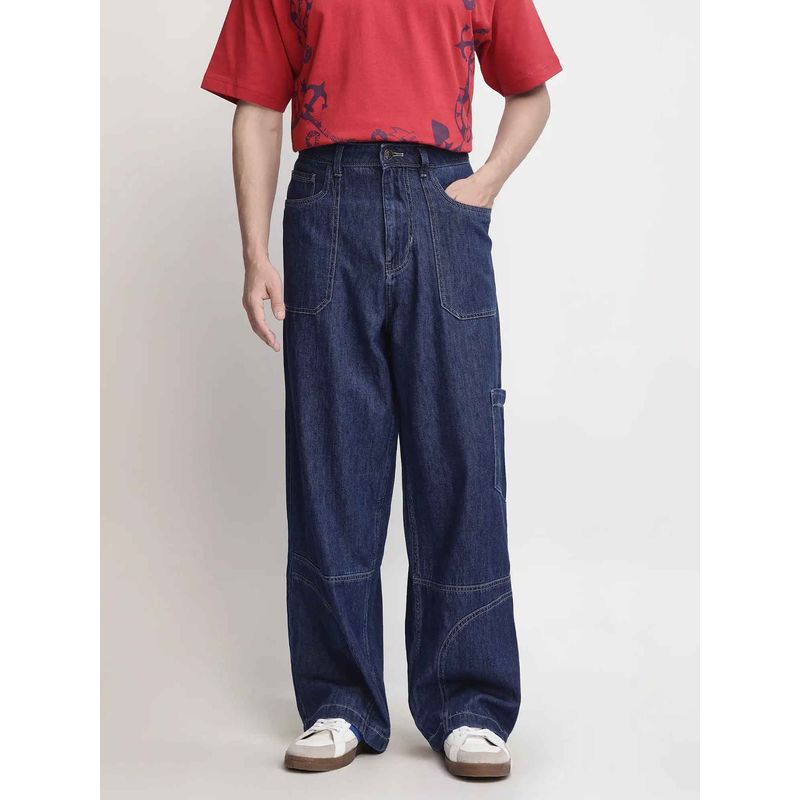 Rare Rabbit Blue Solid Loose Fit Jeans (28)