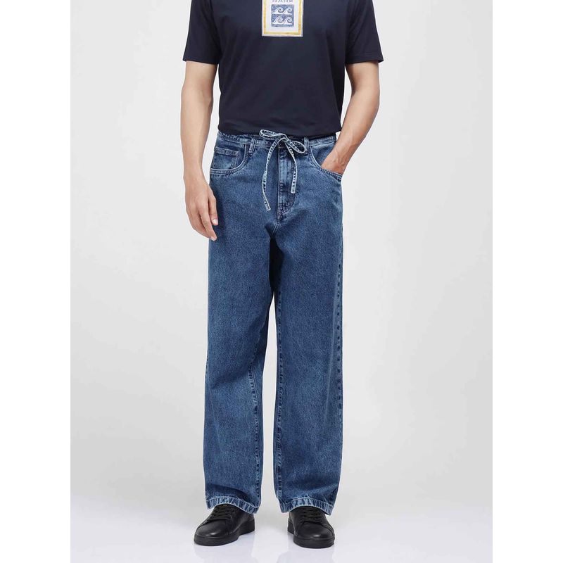 Rare Rabbit Blue Solid Loose Fit Jeans (38)