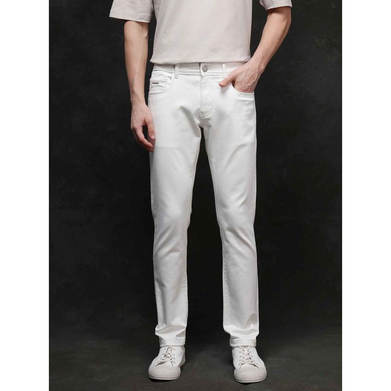 Rare Rabbit Off White Solid Slim Fit Jeans (30)