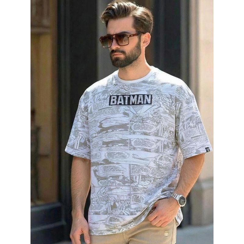 Bewakoof Heavy Duty 1.0 Official DC Men's White Batman All Over Printed Oversized T-shirt (S)