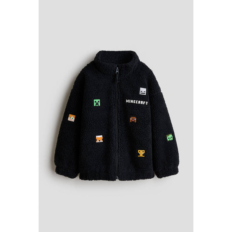H&M Boys Black Appliquad teddy jacket (4-6 Years)