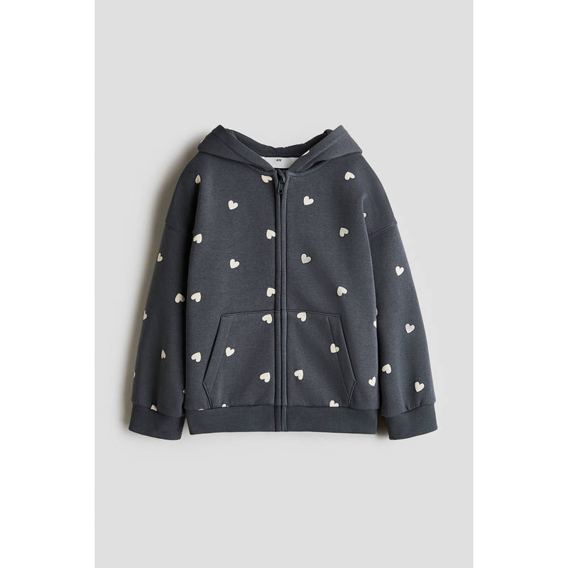 H&M Girls Grey Oversized brushed-inside zip-through hooded Jacket (1.5-2 Years)