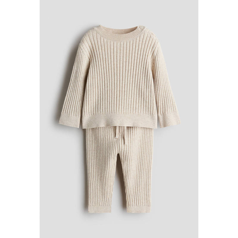 H&M Boys Beige 2-piece wide-rib cotton set (4-6 Months)